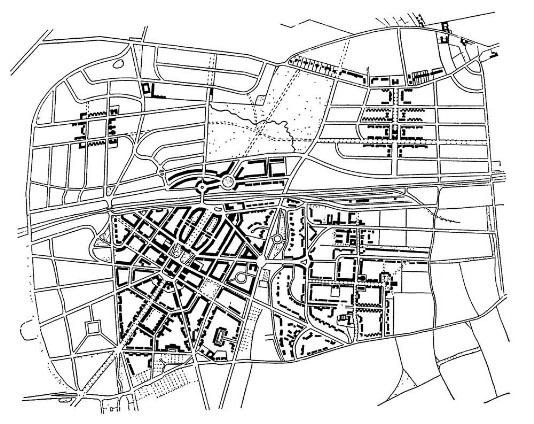 Город-сад Лечворс, 1903 г. Р. Энвин и Г. Паркер. Генеральный план
