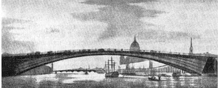 Лондон. Мост через Темзу, 1801 г. Т. Телфорд и Дуглас. Общий вид
