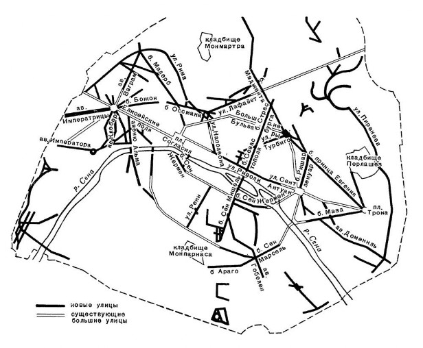 Париж. Реконструкция, 1853—1870 гг. Схема основных магистралей
