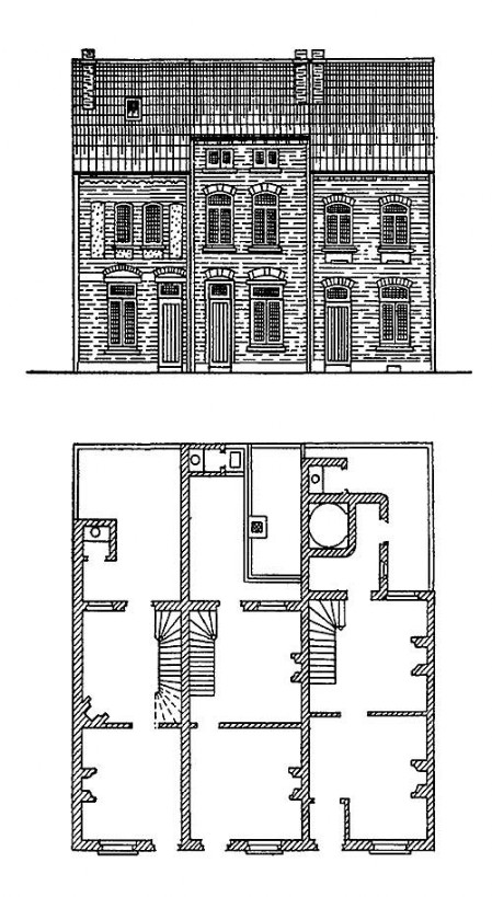 Брюссель. Проект типовых жилых домов для рабочих, 1876 г. А. Жель и Б. Прэмон