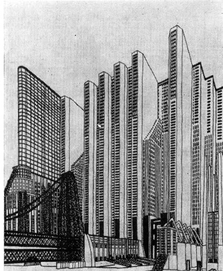 Рисунок М. Кьяттоне к проекту «Города будущего», 1914 г.