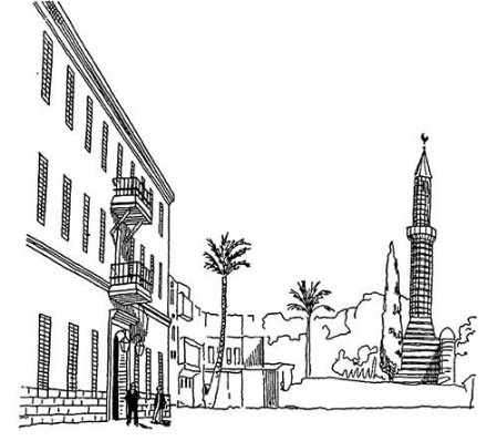 Каир. Площадь Ёзбекие и отель «Ориан» в 20-х годах XIX в. Общий вид